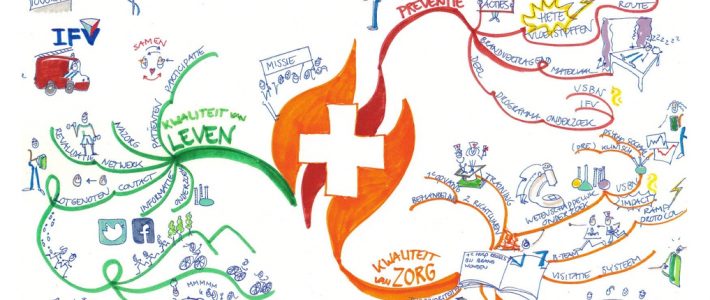 Nederlandse Brandwonden Stichting, bedrijfswaarden en missie in mindmap